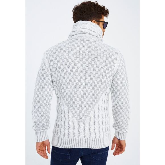 Leif Nelson Ecru Grey Shawl Collar Buckle Strap Cardigan M - Picture 3 of 9